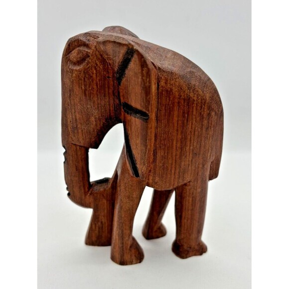 Vintage Hand Carved Wooden Elephant Figurine Rosewood Primitive Africa‎ 5.5"H - Picture 4 of 12